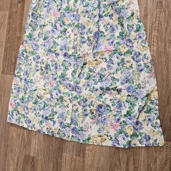Vtg Floral Cottagecore Midi Skirt Women 14 Pastel Grandma Elastic Button Up Boho - Picture 4 of 8